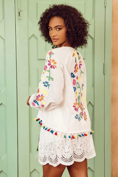 Kyndall Embroidered Tassel Blouse