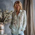 Women's Vintage Plum Bossom Embroidered Linen Long Sleeve Shirt elevenforest