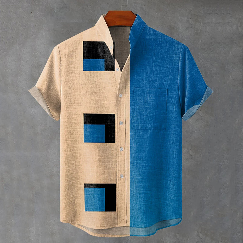 Men's Abstract Art Geometry Print Art Casual Short Sleeve Shirts elevenforest