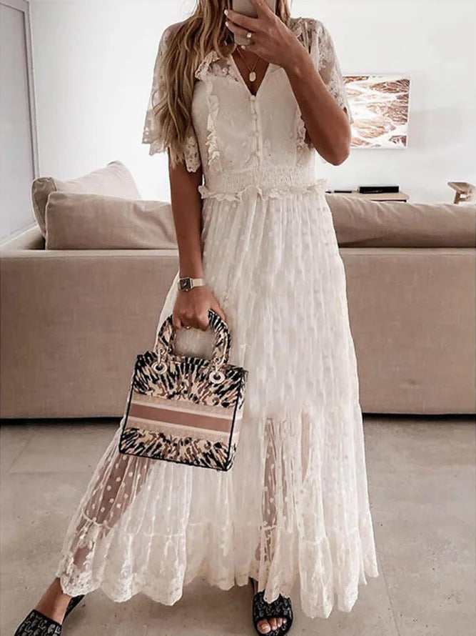 V-neck Lace Casual Holiday Dress