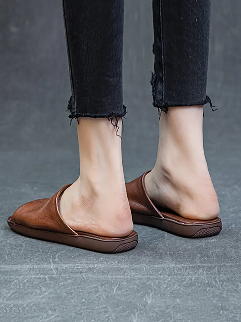 Summer Leather Flat Slippers Fd052