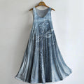 Women's Dragonfly Floral Art Print V-Neck Pocket Cotton Dress