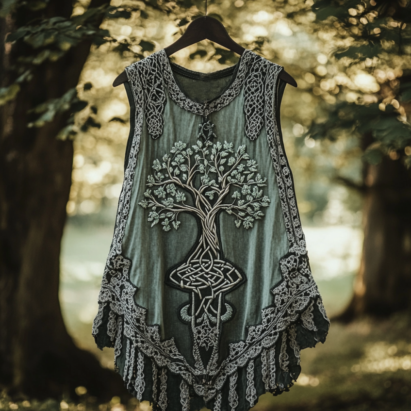 Boho Viking Tribal Celtic Knot Life Of Tree Patchwork Art Sleeveless Tank Top elevenforest
