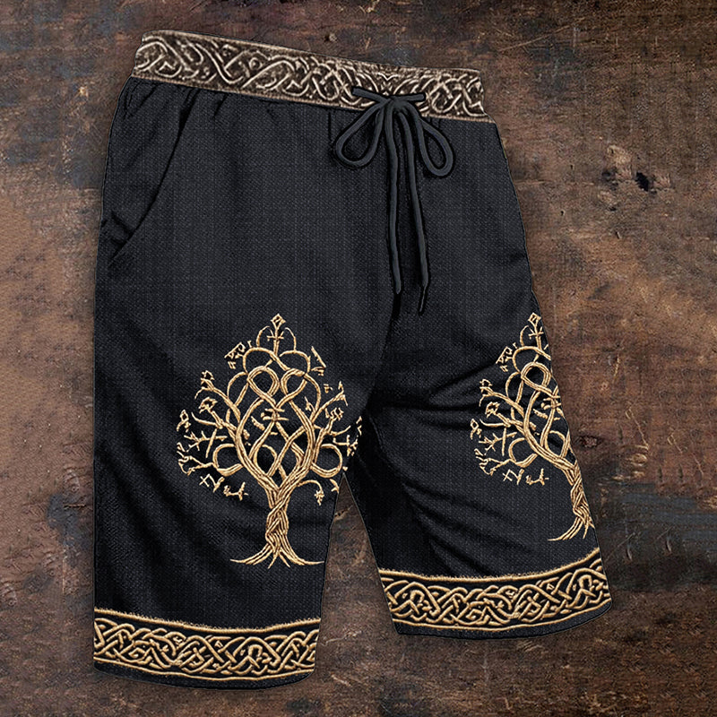 Men's Vintage Viking Tree Of Life Art Cotton And Linen Shorts elevenforest
