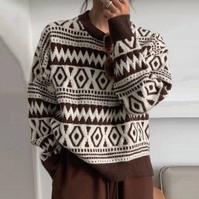 Vintage Geometry Round Neck Comfy Daily Sweater elevenforest