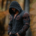 Men's Halloween Red Skull Knit Zip Up Hooded Sweater elevenforest