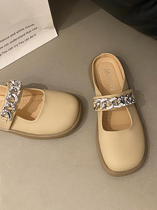 Chains Round-toe Shallow Cut Split-joint Mary Janes Slippers
