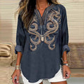 Women's Viking Dragon Embroidery Art Linen Print Casual Shirt elevenforest