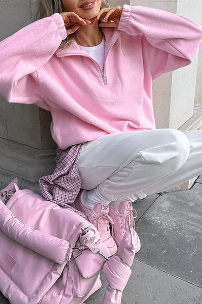 Zipper Fluffy Turndown Collar Hoodies