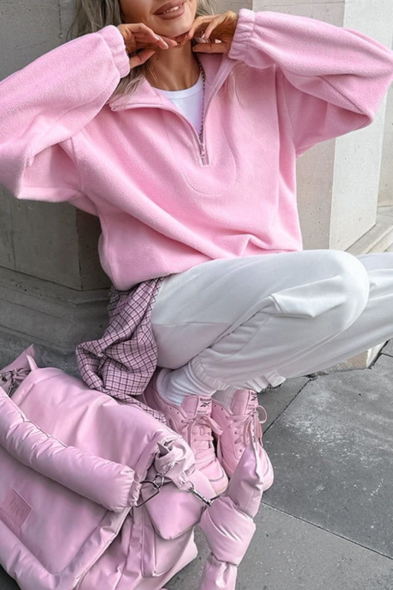 Zipper Fluffy Turndown Collar Hoodies