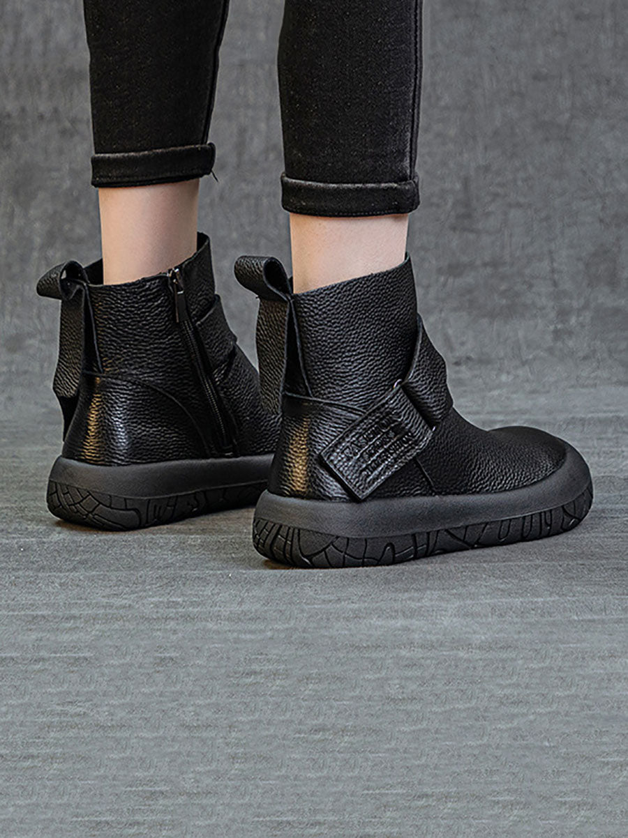 Genuine Leather Spliced Flat Ankle Boots Av1039