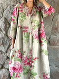 Women's Shirt Style Elegant Simple Rose Floral Pattern Cotton And Line