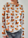 Dapper Foxes Pattern Crew Neck Comfy Sweater artswardrobe