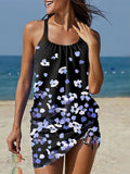 Women's Floral Printed Strapless Shirred Swimsuit Set