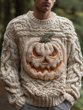 Halloween Pumpkin Light Art Men's Chunky Knit Crew Neck Sweater artswardrobe