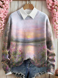 Women's Pink Floral Art Print Sweater
