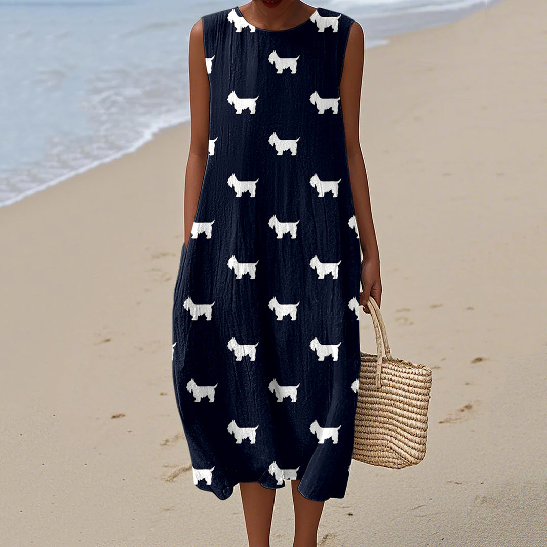 Women's Cute Scottish Terrier Print Midi Dress elevenforest