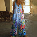Women's Floral Art Print Wide Leg Casual Jumpsuit elevenforest