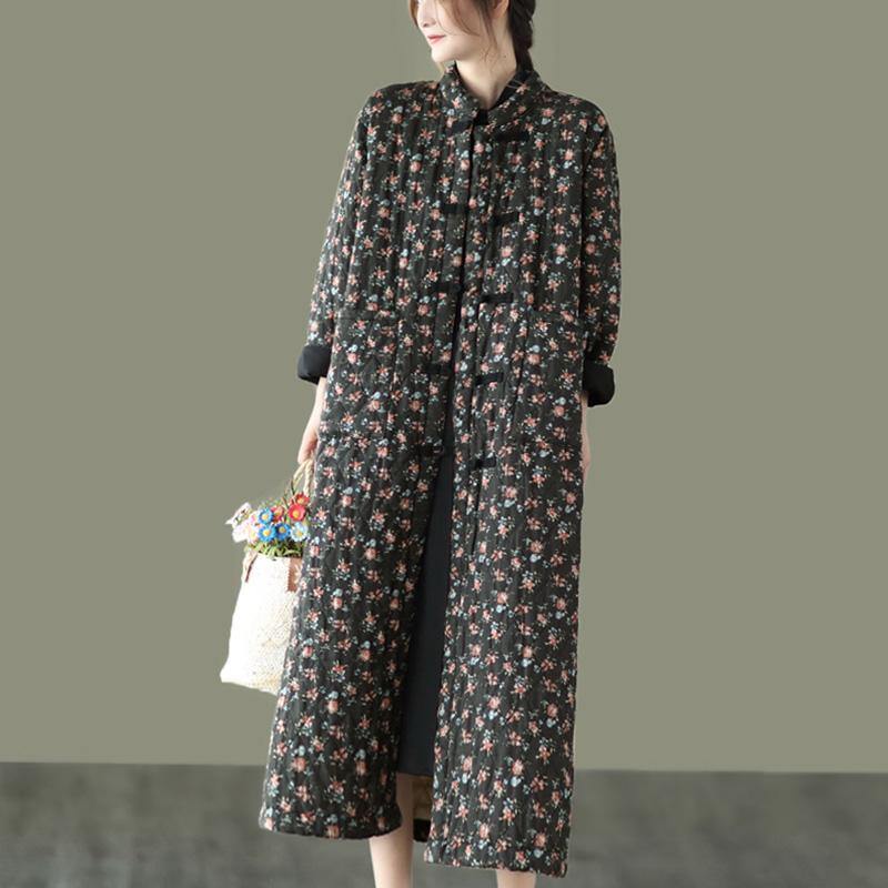Retro Pocket Warm Long Cotton Coat