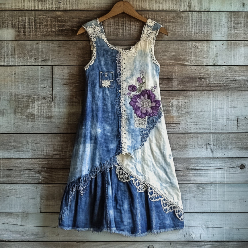 Violet Floral Lace Patchwork Vest Dress elevenforest