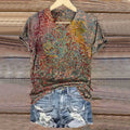 Women's Vintage Art Print V-neck Casual T-Shirt