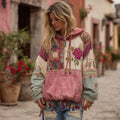 Women's Bohemian Floral And Ethnic Pattern Patchwork Cozy Warm Hoodie elevenforest