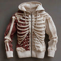 Comstylish Men's Retro Contrast Skull Art Comfort Zip Hooded Sweater