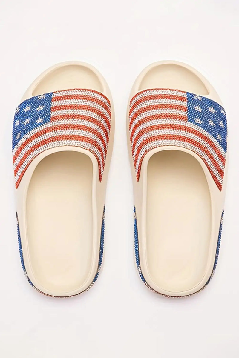 Glamorous American Flag Rhinestone Slippers