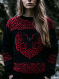Viking Raven Inspired Jacquard Retro Crew Neck Cozy Sweater elevenforest