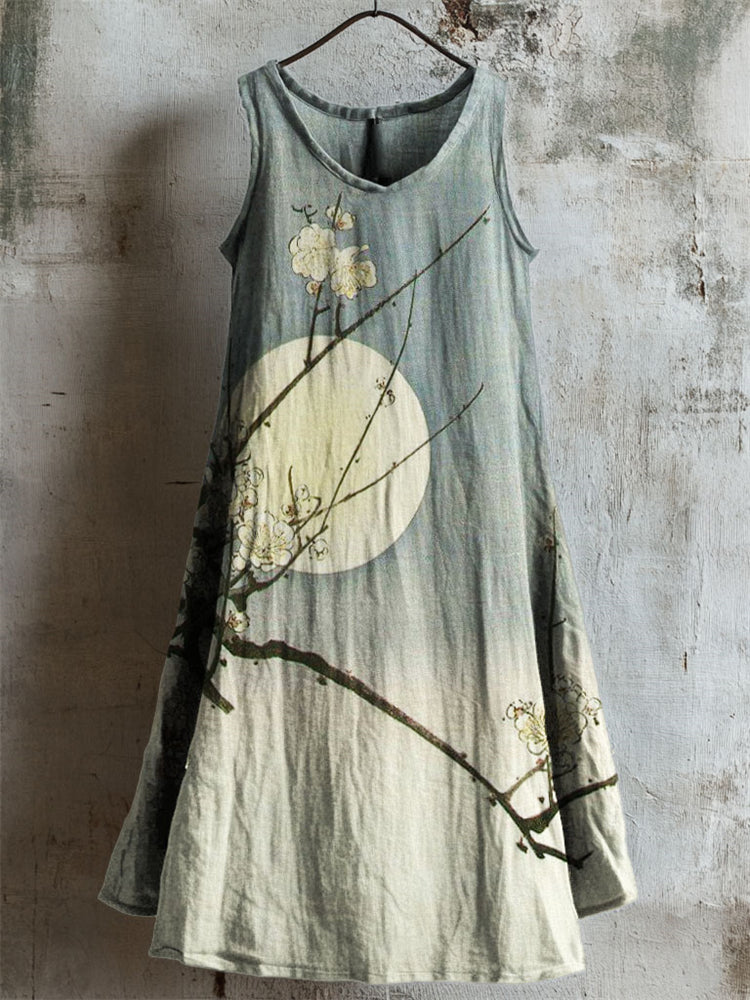 Plum Blossom Moon Gradient Japanese Linen Tank Dress elevenforest