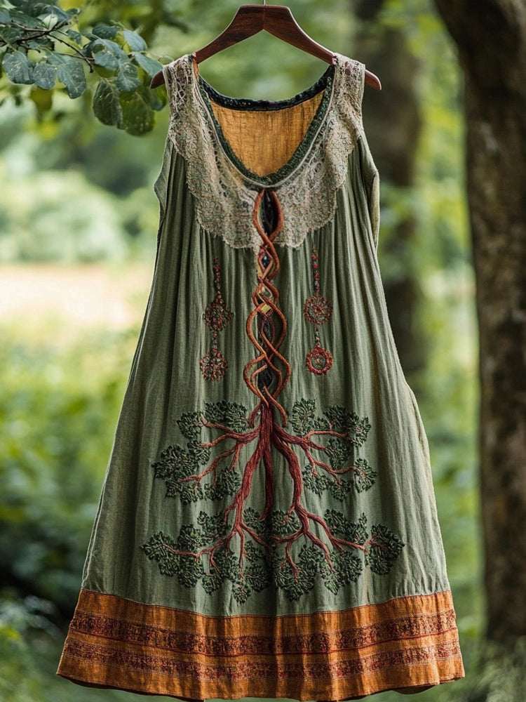 Tree Of Life Vintage Linen Vest Dress elevenforest