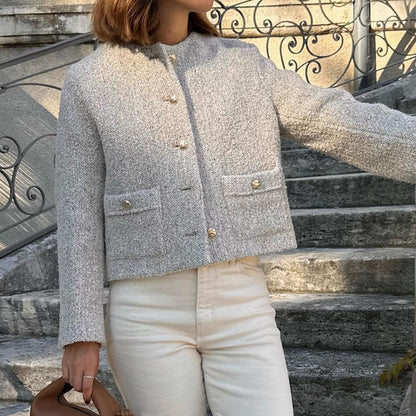 Taruxy Jacket for Winterwear Temperament Long Sleeve Cropped Cardigan Femme Winter Street Coat