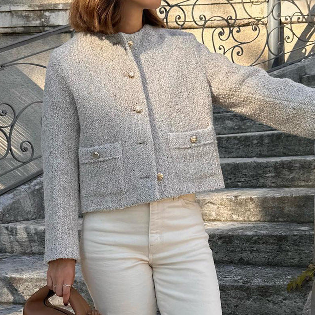 Taruxy Jacket for Winterwear Temperament Long Sleeve Cropped Cardigan Femme Winter Street Coat