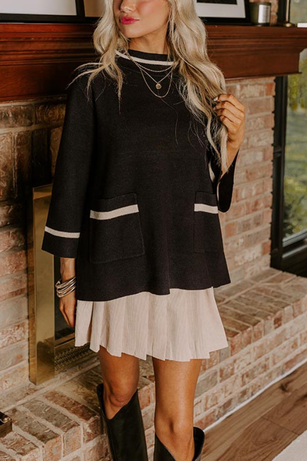 Muriel® | Class Act knitted sweater with a stand-up collar and pockets in a contrasting color