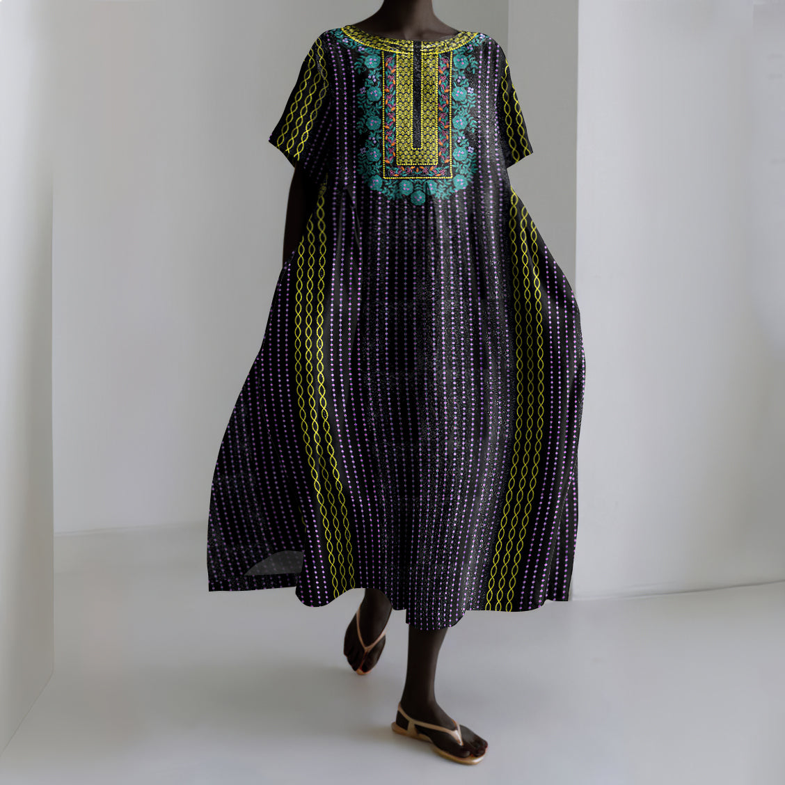 Vintage Tribal Print Women's Linen Dress elevenforest