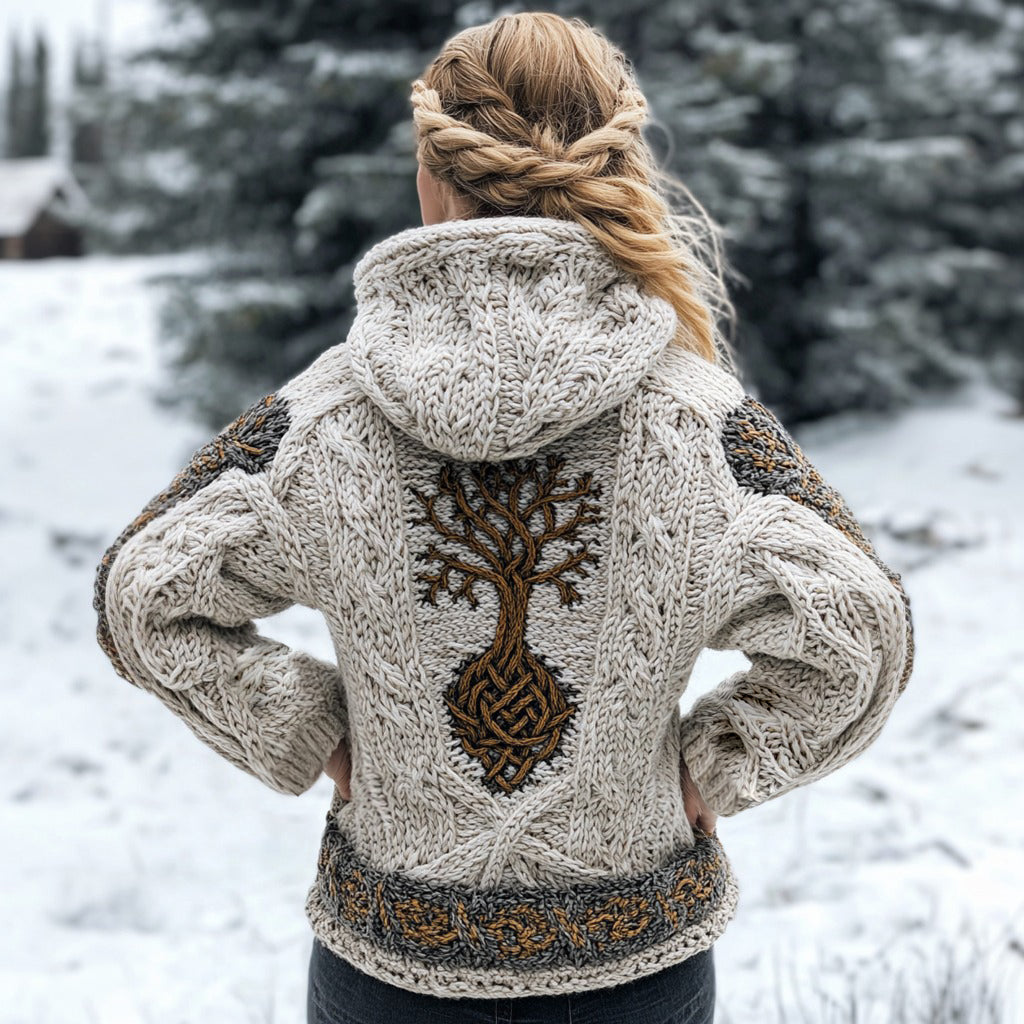 Women's Viking Tribal Tree Of Life Celtic Knotwork Hooded Sweater elevenforest