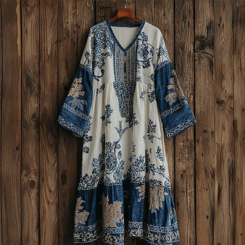 Women's Floral V-neck Long-sleeved Dress elevenforest