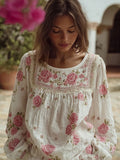 Vintage Boho Roses Pattern Comfy Linen Tunic elevenforest