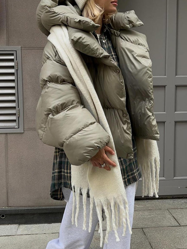 Long Sleeves Loose Color Split-joint Hooded Padded Coat