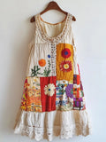 Floral Embroidered Lace Patchwork Linen Blend Dress elevenforest