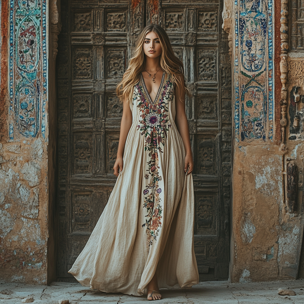 Women Fashion Ethnic Floral Art Sleeveless Dress elevenforest