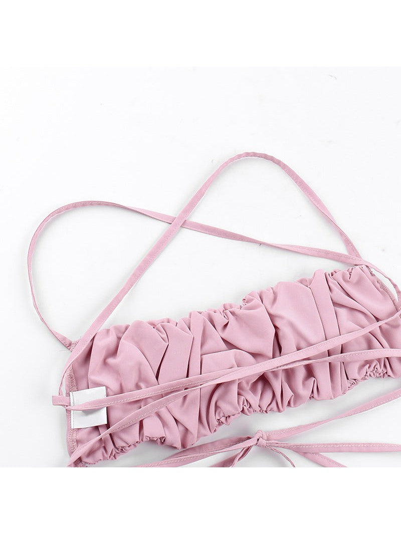 Pink Ruffle Vest Pleated Camisole Crop Top