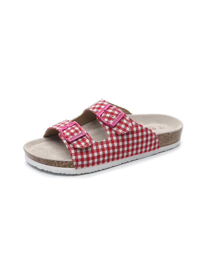Maibulun | Tartan Gingham Double-buckle Sandals Slides - Red
