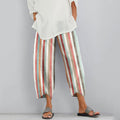 Vintage Color Block Stripes Cotton And Linen Casual Pants elevenforest