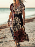 Women's Vintage Ethnic Tie-Dye Art Print Pocket Cotton Dress