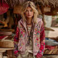 Women's Bohemian Floral Embroidery Art Casual Zipper Hoodie elevenforest