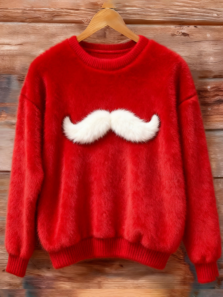 Comstylish Christmas Santa Claus Beard Embroidered Sweater