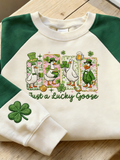 Comstylish Saint Patrick's Day Fun Goose Pattern Casual Round Neck Sweatshirt