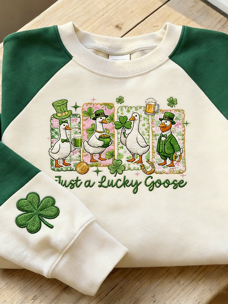 Comstylish Saint Patrick's Day Fun Goose Pattern Casual Round Neck Sweatshirt