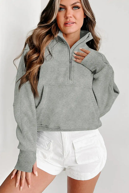 Gray Ribbed Thumbhole Sweatshirt